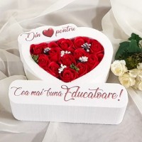 110.Inima * Din inima pentru - Cea mai buna Educatoare (Rosu) * ARANJAMENTE Trandafiri de Sapun