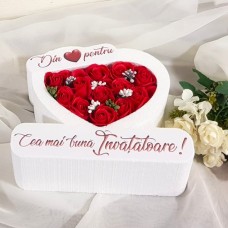111.Inima * Din inima pentru - Cea mai buna Invatatoare (Rosu) * ARANJAMENTE Trandafiri de Sapun