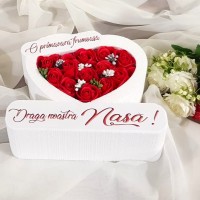 155.Inima * O primavara frumoasa - Draga noastra Nasa (Rosu) * ARANJAMENTE Trandafiri de Sapun