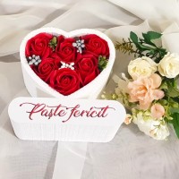 121.Inimioara Paste Fericit (Rosu) * ARANJAMENTE Trandafiri de Sapun