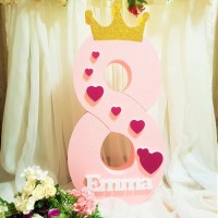 205.Cifra Aniversara Roz cu Coronita (inimioare ciclam)