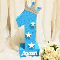 150.Cifra Aniversara Albastru cu Coronita (stelute albe)