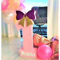 145.Cifra Aniversara Roz (fundita sclipici ciclam-auriu)