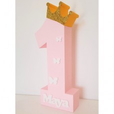 244.Cifra Aniversara Roz cu Coronita (fluturasi)