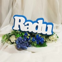 159.Nume PANOU cu Suport ALBASTRU - litere albe