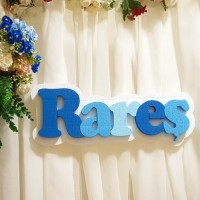 166.Nume PANOU cu Suport Alb - Litere nuante Albastru