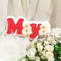 122.Nume PANOU cu Suport Alb - Litere Rosu - Piersica